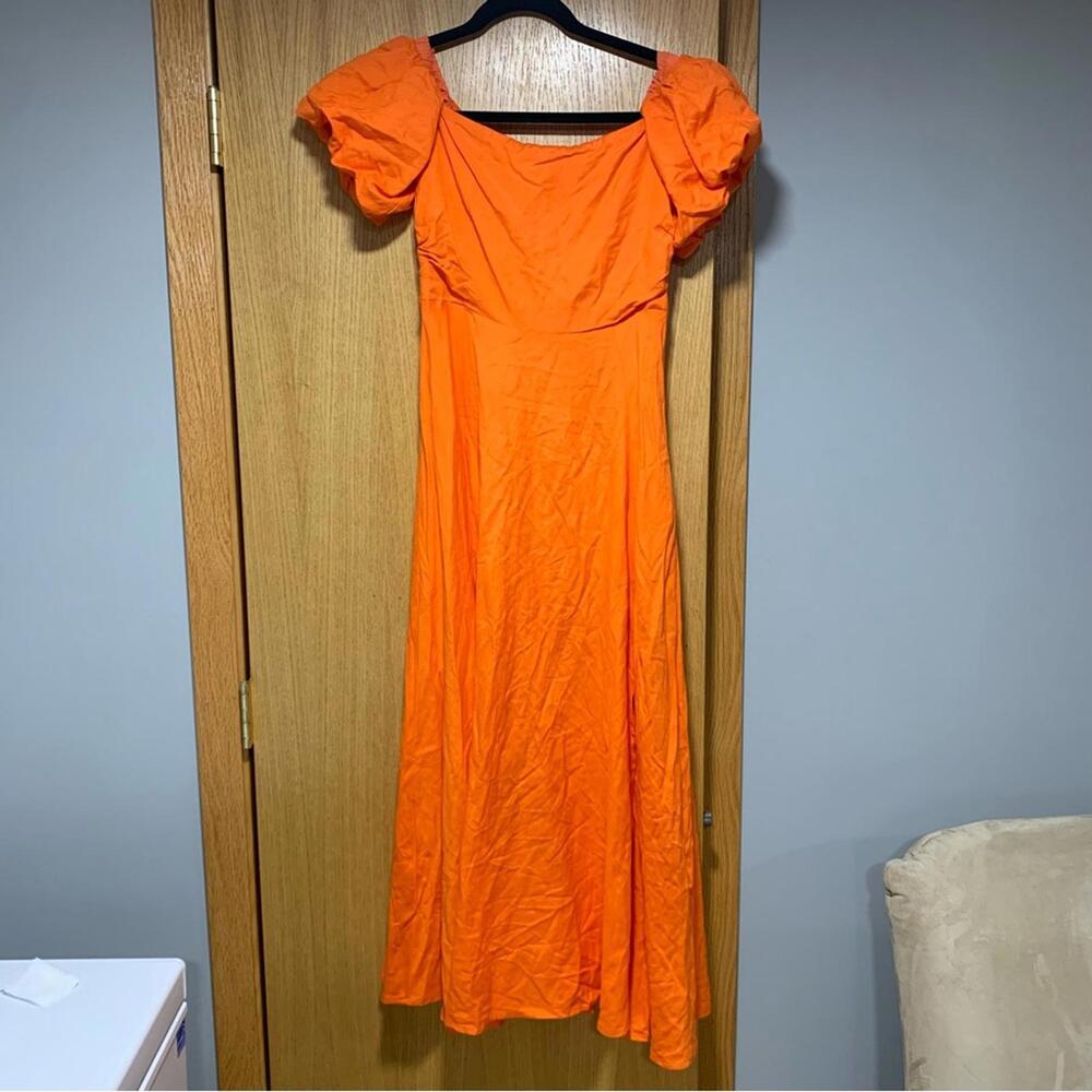 ASTR The Label Orange Off The Shoulder Midi A-Line Dress - Size Medium - Picture 2 of 8